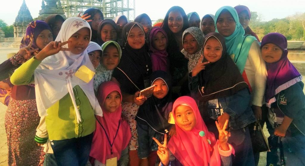 With school girls and their teacher in Indonedia