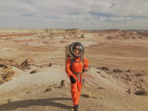 Anima at Mars Desert Research Station (MDRS) where she was a Commander for a Mars Analog Mission - a 14 day mission research study to understand the challenges astronauts will face when they live and work on Mars in isolation. In this image she is taking part in one of several 4 hour analog spacewalks