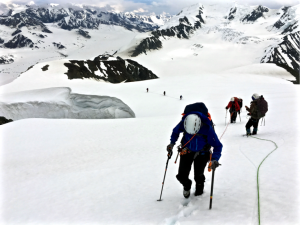 Claudine Hauri, a UAF research assistant professor, and the Girls on Ice team climb during a trip to Gulkana Glacier in 2016. [University of Alaska Fairbanks - UAF]