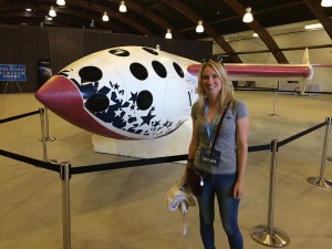 Sarah Cruddas with SpaceShipOne, the spaceplane that won the Ansari X Prize