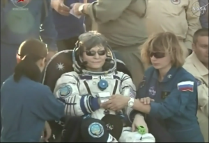 NASA Astronaut Peggy Whitson returning to Earth, after spending 288 days in space, or nearly 10 months (Source: Still image taken from NASA TV)