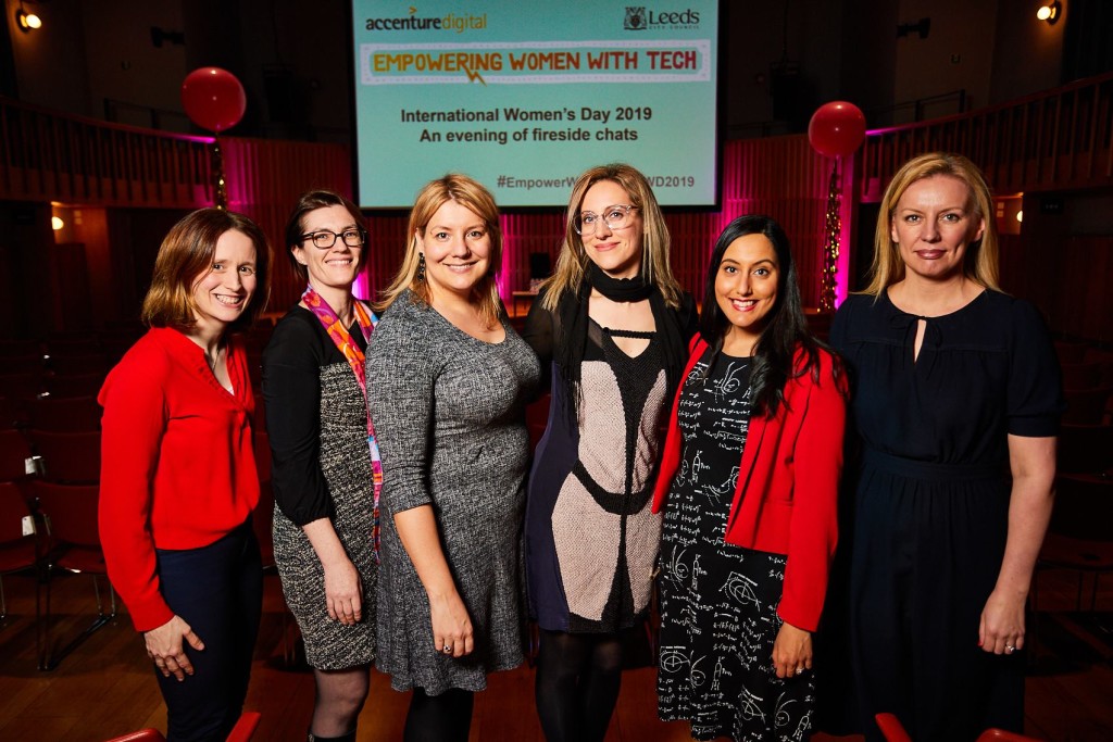 Speakers at the Empowering Women With Tech International Women's Day 2019 event . Pictured (L-R): Eve Roodhouse (Chief Officer Economic Development, Leeds City Council), Niamh McKenna (Managing Director Accenture Health UK), Natasha Sayce-Zelem (Founder, Empowering Women with Tech), Ana Jakimovska (Director of Product Management, The Guardian), Vinita Marwaha Madill (Founder, Rocket Women), Councillor Rebecca Charlwood (Leeds City Council) [David Lindsay/Empowering Women with Tech]