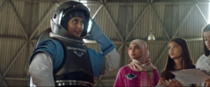 Vinita Marwaha Madill, Founder of Rocket Women, demonstrating the increased reach of the Morgan Stanley Access I concept spacesuit during the Creating Space film (Image credit: Morgan Stanley)